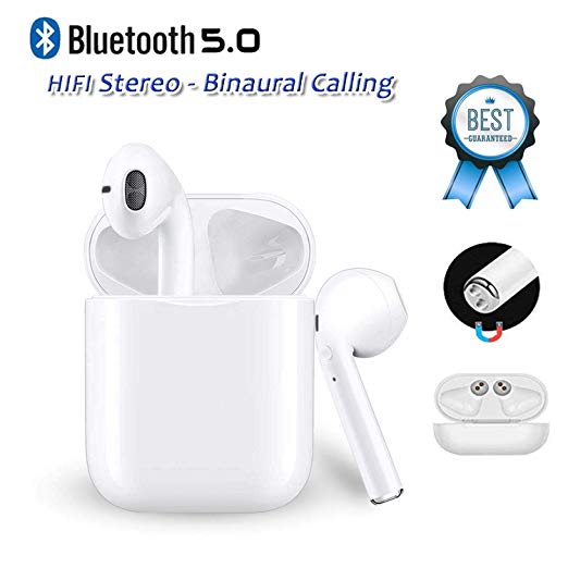 Bluetooth 5.0 Headphones, Wireless Earbuds, Earphones with Mic & Charge Case, CVC8.0 Intelligent Noise Reduction, 3D HD Stereo, IPX5, Easy Pairing for iPhone Apple Airpods/Android Sport Headsets