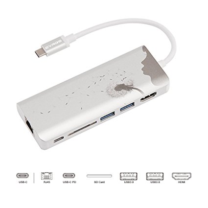Type C Hub, EYROS hub 6 ports adapter Type C , New Mac Book Pro 2016,2017, MULTIPORTS: USB-C Power Delivery, Ethernet, HDMI 2.0, 2 USB 3.1, SD card reader (Dandelion seeds spreading) Check it out!
