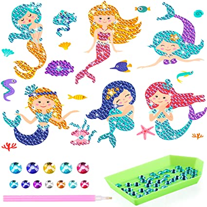 Zonon Arts and Crafts for Kids, 5D Mermaid Diamond Painting Kits Diamond Painting Stickers for Kids Boys Girls Toddler Ages 4-6 6-8 8-12