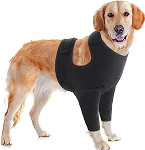 IDOMIK Dog Recovery Sleeve for Front Legs, Breathable Dog Recovery Suit Front Legs, Adjustable Dog Leg Sleeves to Stop Licking, Dog Elbow Braces Protector Dog Cone Collar Alternatives,Black,3XL