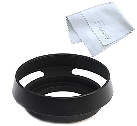 Fotasy LT49 49mm Tilted Vented Metal Hood Shade for Leica Leitz Voigtlander Lens with Premier Cleaning Cloth