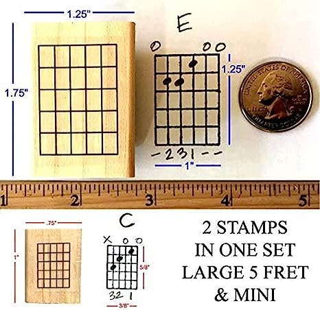 Stampola Guitar Chord Stamp Set - 2 Fretboard Rubber Stamps (5-Fret Large and 5-Fret Mini)