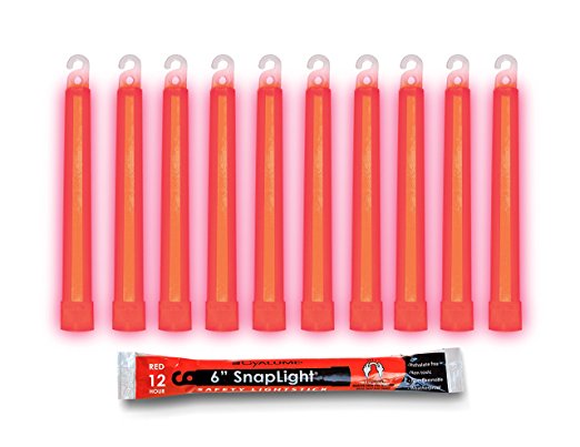 Cyalume SnapLight Red Glow Sticks – 6 Inch Industrial Grade, Ultra Bright Light Sticks with 12 Hour Duration (Pack of 10)