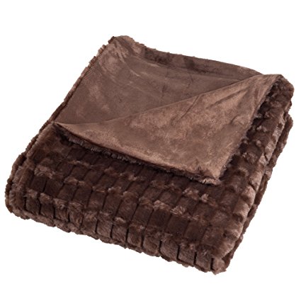 Lavish Home Plush Striped Embossed Faux Fur Mink Throw Blanket, Brown