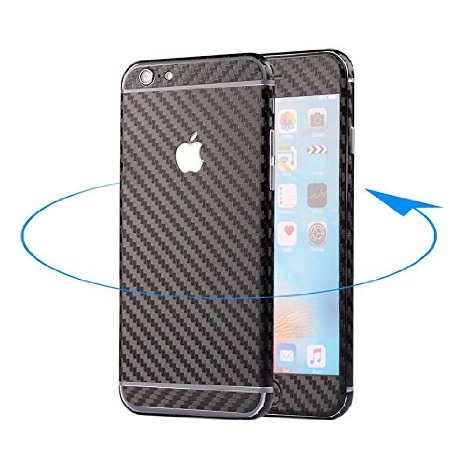 Supstar Luxury Carbon Fibre Full Body Skin Sticker Wrap Covered Edges Vinyl Decal Screen Protector Film for Apple iPhone 6 (Black)