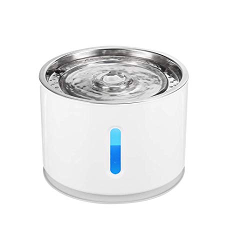 XTELARY Pet Water Dispenser, 2.4L USB Stainless Steel Top LED Automatic Electric Cat Water Drinking Dispensers Drinking Bowl for Cats and Dogs