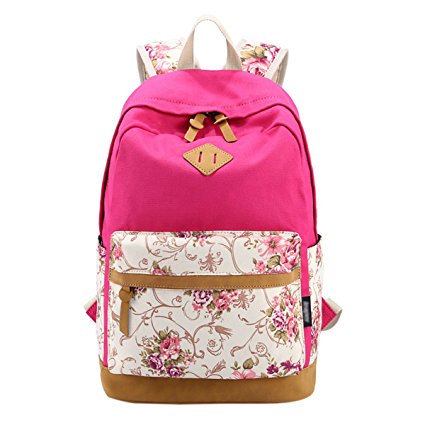 ABage Girl's Canvas Backpack Lace Floral Lightweight Bookbag Laptop School Backpacks