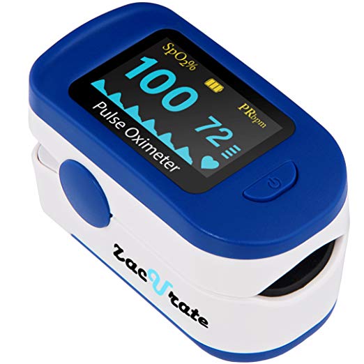 Zacurate® 500B Deluxe Fingertip Pulse Oximeter Blood Oxygen Saturation Monitor with batteries and lanyard included (Navy Blue)