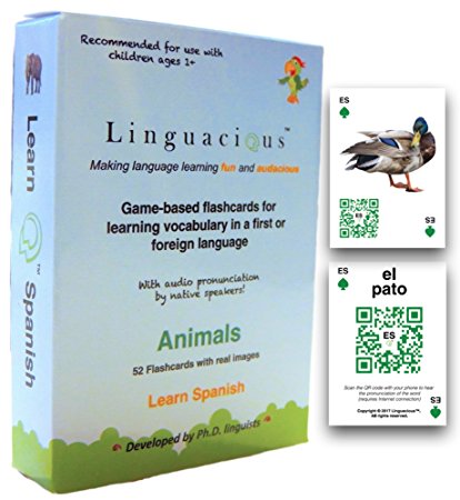 Fun Animal Flashcards in Spanish (With Audio, Over 8 games, 52 cards) - Created by Ph.D. Language Learning Experts