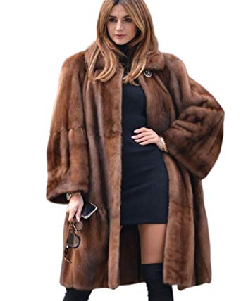 Aofur Luxury Faux Fur Parka Coat Long Lapel Trech Jacket Winter Outerwear Warm Overcoat Women Size S-XXXL