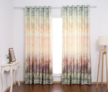 VIVOHOME Window Treatment Colorful Woodland Printed Thermal Insulated Curtain, Two Panels with Grommets, Yellow and Green(42.12Wx83.85L)