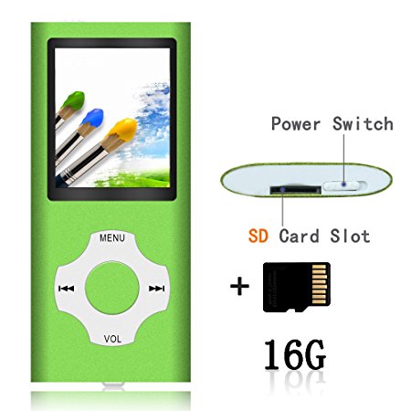 Tomameri - Compact and Portable MP3 Video Player with Rhombic Button ( Including a 16 GB Micro SD Card ) (Dark green)