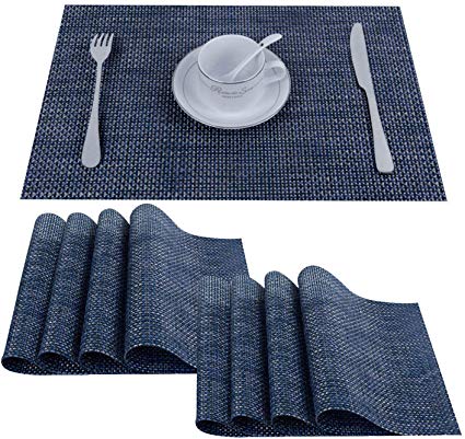 Top Finel Placemats,Plastic Table Mats Set of 8,Heat Resistant Washable Place Mats for Dinner Table,Navy