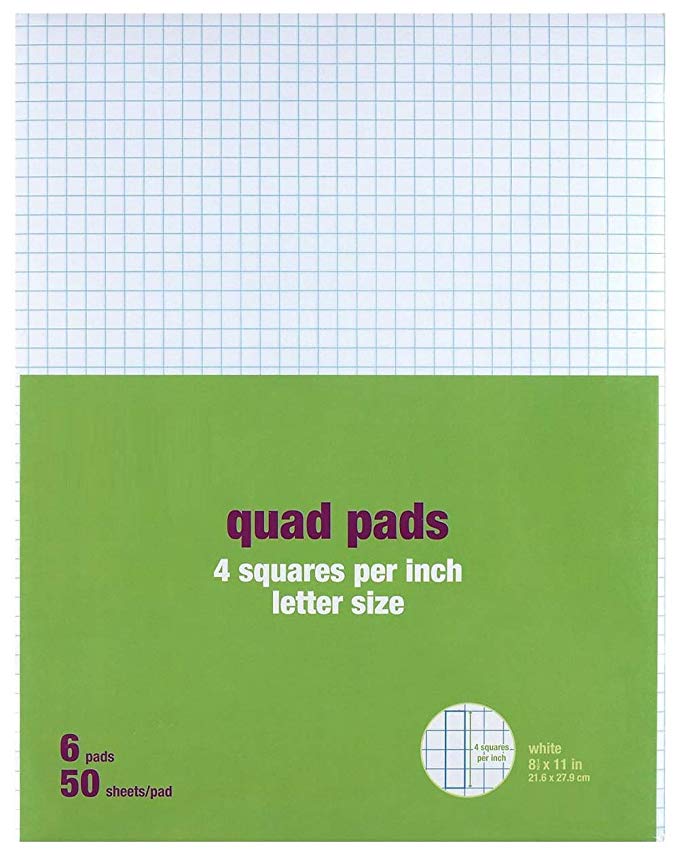 1InTheOffice Graph Pads, 8.5" x 11", Quadrille Pad 8.5 x 11, 50 Sheets/Pad, 6 Pads/Pack