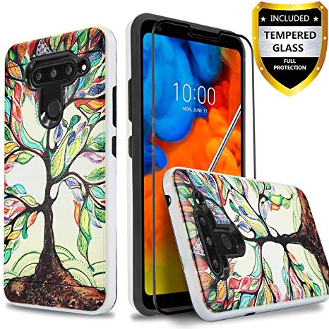 LG V40 ThinQ Case, LG V40 Case, With [Full Cover Tempered Glass Screen Protector] Circlemalls 2-Piece Style Drop Protection Shockproof Rugged Protective Phone Cover And Stylus Pen-Lucky Tree