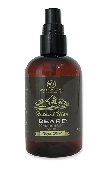 Natural Man Yuzu Mint Beard Oil with Argan, Emu and Jojoba Oils - All Natural Beard Conditioner by Botanical Skinworks, 4 Ounce