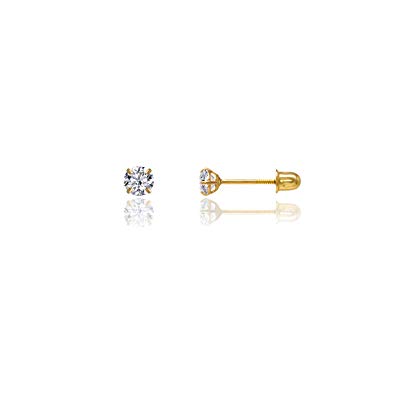 14kt Solid Yellow Gold Superbright Clear Cz Basket Setting Round Screwback Stud Earrings
