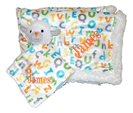 Plush Custom Embroidery Name Baby Blanket (30 x 40 inch) With Lovey Blanket - Excellent Gift Idea (Custom Embroidery Lamb)