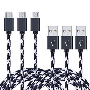 USB Charging Cable for Android, NonoUV 3-Pack 6ft Nylon Braided High Speed 2.0 USB to Micro USB samsung phone cord for Galaxy S7 Edge/S6/S4,Note 5/4, HTC, LG, Nexus, Sony, Motorola and more