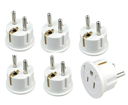 American USA To European Schuko Germany Plug Adapters CE Certified Heavy Duty - 6 Pack