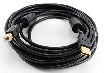 20 Feet Hi-Speed USB 2.0 A-Male to B-Male Cable with Two Ferrite Cores, 20-AWG, Gold Plated , Black