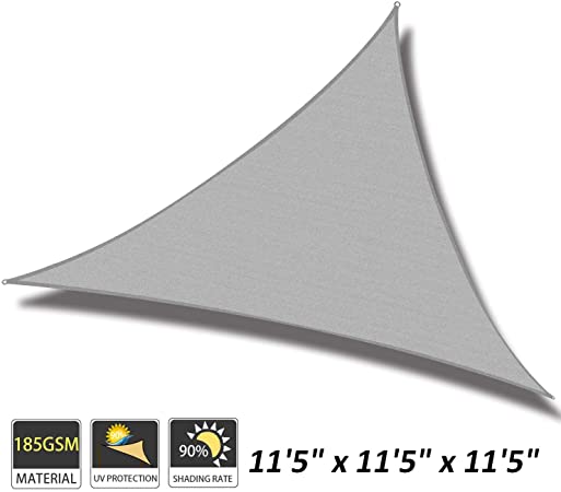 Cool Area 11'5" x 11'5" x 11'5" Triangle Sun Shade Sail for Patio Garden Outdoor, UV Block Canopy Awning, Silver