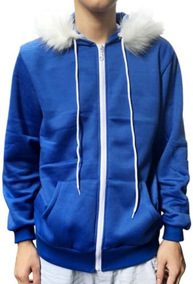 Adult Kids Sans Blue Jacket Hoodies Costume Halloween Cosplay Plush Zipper Hooded Sweatshirt Outwear Cotton