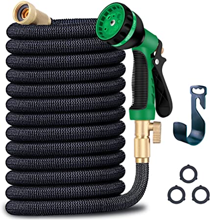 WDFZONE Expandable Garden Hose Expand from 17 to 50 Feet, Upgraded Collapsible Flexible Water Hose with 8 Function Spray Nozzle, Durable 3-Layers Latex Core with 3/4" Solid Brass Fittings