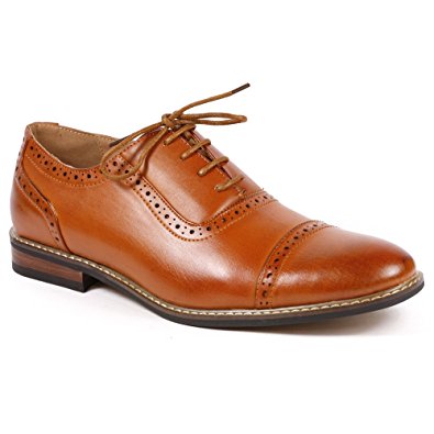 Parrazo Men's Perforated Lace Up Cap Toe Oxford Dress Shoes