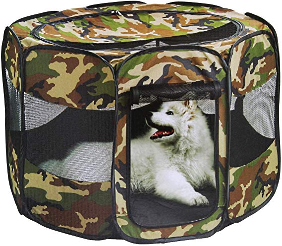 Etna Portable Foldable Pet Playpen - Pop-Up, Traveling, Kennel Carrying Design Great for Keeping Small-Medium Pets Safe, Secure, Comfortable Indoors & Outdoors