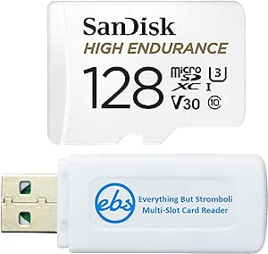 SanDisk MicroSD High Endurance 128GB Memory Card Works with Wyze Cam v3 Pro, Wyze Cam Outdoor v2 Smart Camera (SDSQQNR-128G-GN6IA) Bundle with (1) Everything But Stromboli MicroSDXC & SD Card Reader
