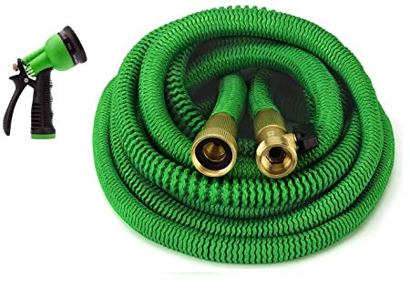 GrowGreen Expandable Garden Hose, Water Hose with High Pressure Hose Spray Nozzle, Flexible Garden Hose with All Brass Connectors (25 Feet)