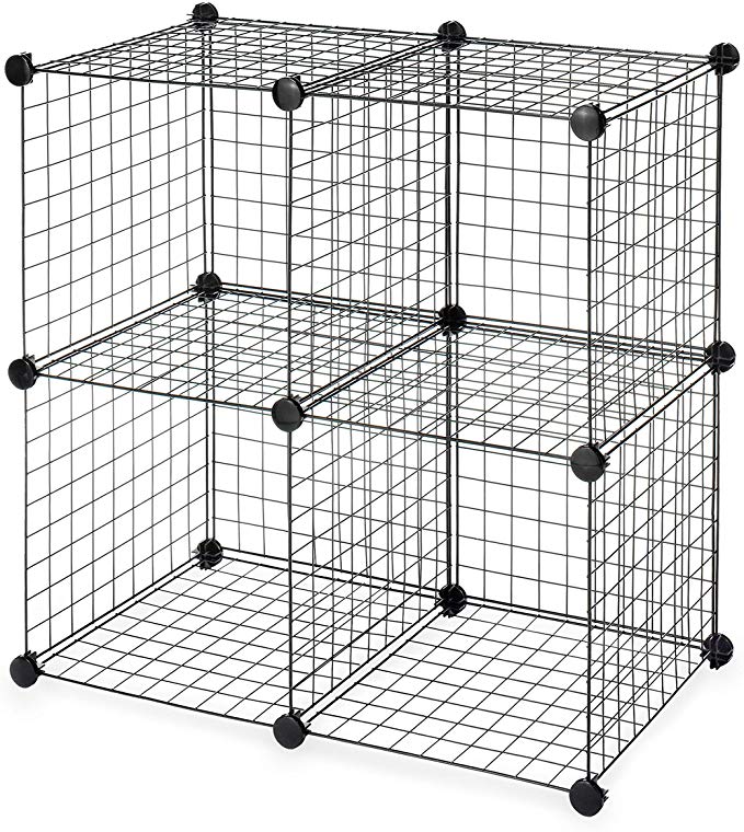 Topline 4-Cube Modular Wire Storage Cubbies - Black, No-Tool Assembly