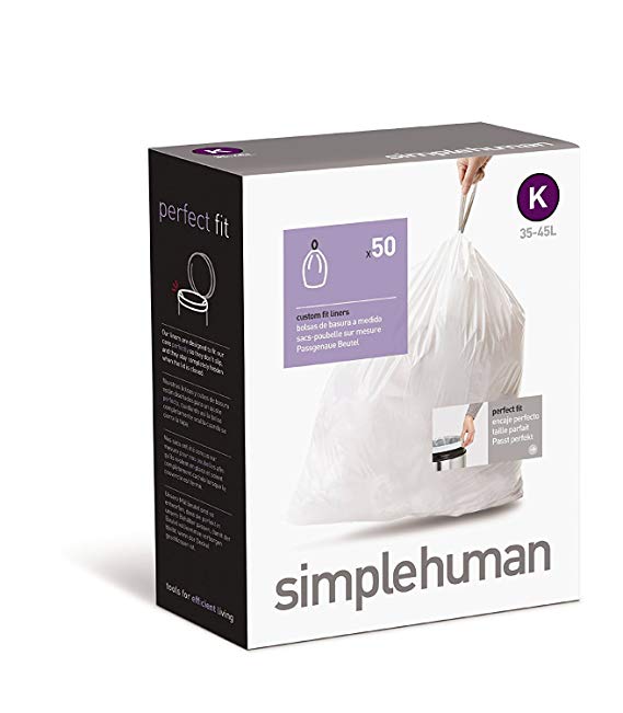 simplehuman - Code K, Custom Fit Bin Liners, 50 Pack - 35-45 Litre