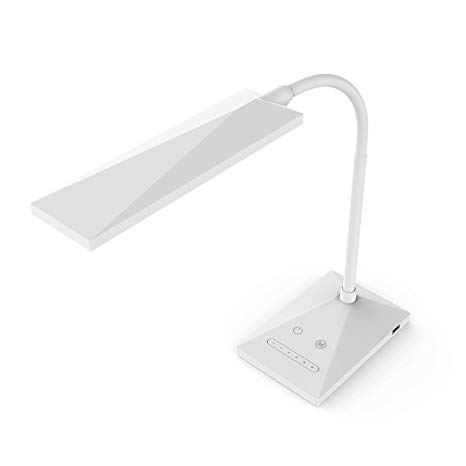 KEXIN LED Desk Lamp with 5 Color Modes and 7 Brightness Levels, 12W Eye-caring Dimmable Touch Sensitive Control Gooseneck Reading Lamp,Office Table Lamp with USB Charging Port, Memory Function - White