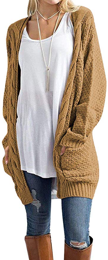 U.Vomade Womens Sweaters Boho Long Sleeve Open Front Chunky Cable Knit Cardigan