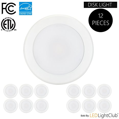 (12-Pack)- 5/6” Dimmable LED Disk Light Flush Mount Ceiling Fixture, 15W (120W Replacement), 3000K (Soft White), ENERGY STAR, Installs into Junction Box Or Recessed Can, 1200Lm