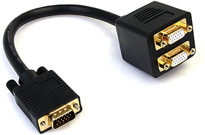 StarTech.com 1 ft. VGA to VGA Splitter Cable - M/F Dual Monitor Video Cable Splitter (VGASPL1VV) Black