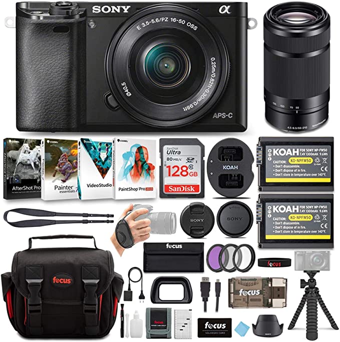 Sony Alpha a6000 Mirrorless Camera with 16-50mm and 55-210mm Lenses Bundle (10 Items)