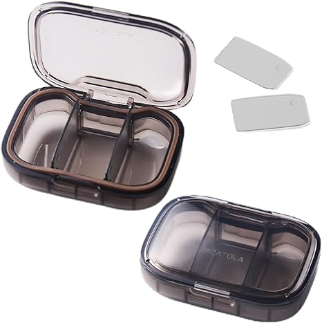 2 Pack 3 Compartments Small Pill Box, Sukuos Travel Pill Organizer for Purse Pocket, Daily Pill Case Portable Medicine Organizer Box for Pills/Fish Oil/Vitamin/Supplements, BPA Free