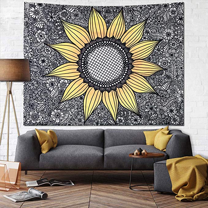 JUSPURBET Sunflower Tapestry Wall Hanging,Wall Tapestry for Bedroom,Yellow Tapestries Dorm Decor for Living Room,Window Curtain Picnic Mat,59x82 Inches