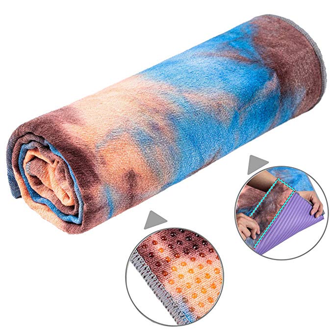 adorence Non Slip Yoga Towel (Upgraded PVC Grippies Side Pockets) Microfiber Sweat Absorbent & Quick Dry Mat Towel - Ideal for Hot Yoga, Pilates and Workout