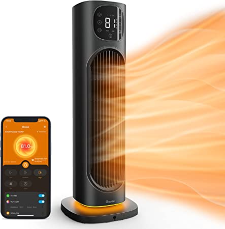 Govee Space Heater for Indoor Use, Smart Electric Ceramic Heater with Thermostat, 1500W WiFi Space Heater with RGB Light for Bedroom, Office, Living Room, APP & Voice Control