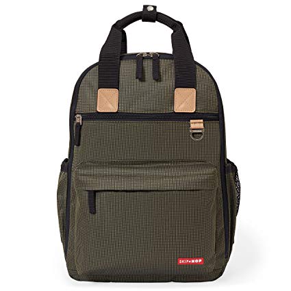 Skip Hop Diaper Bag Backpack with Matching Changing Pad, Duo Signature, Olive Mini Grid