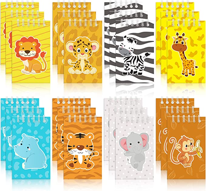 24 Pack Jungle Animals Mini Notebooks animals Tropical Themed Birthday Party Favors Bags Stuffers Pinata Fillers Classroom Supplies for Boys Girls Forest Birthday Baby Shower Festival Party