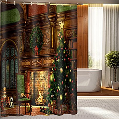 Beddinginn Fabric Decor 3d Merry Christmas Shower Curtain Warm and Sweet Holiday Festival Bathroom Fashion 72" x 78"