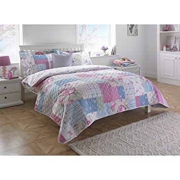 Paoletti Rosie Patchwork Print 100% Cotton 200 Thread Count Quilted Bedspread, Pink