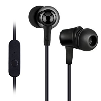 Redlink Wired Headphones Earphones, In-Ear Earbuds, Noise Cancelling, Stereo Sound with Built-in Mic for iPhone, iPad, Samsung, Android smartphones, Tablets, 3.5mm Headphone Jack (Upgraded Black)