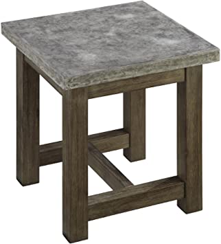 Home Styles Concrete Chic Brown/Gray End Table with Molded Concrete Top, Aged Metal, and Weathered Brown Finish