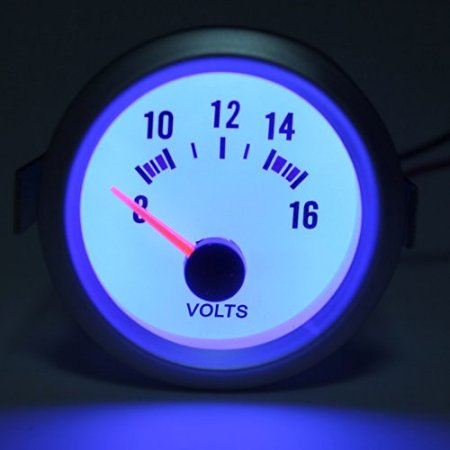 AUDEW 2" 52mm Voltmeter Volt Gauge Auto Car 12V White Face Blue LED 8-16 Volts Voltage